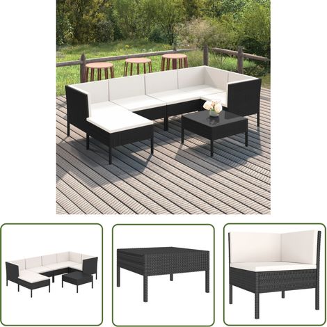 7 pcs Salon de jardin, Ensemble table et chaises de jardin, Meuble de jardin avec coussins Résine tressée Noir MKW390912 (1/5)