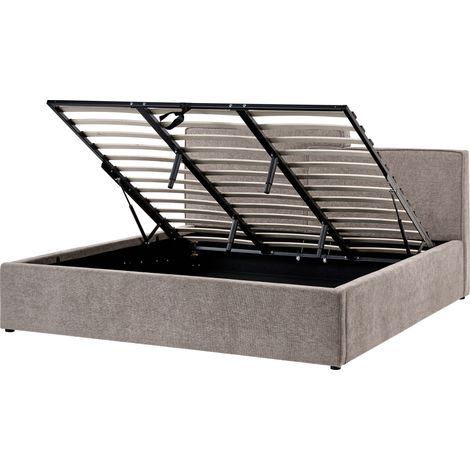 Cama tapizada escandinava con almacenaje 180 x 200 cm de tela gris pardo Lagarde