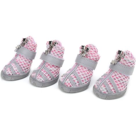 Lot de 4 chaussures pour chien, légères, respirantes et antidérapantes, pour chiens de petite, moyenne et grande taille (couleur poudre, taille 1). (1/5)