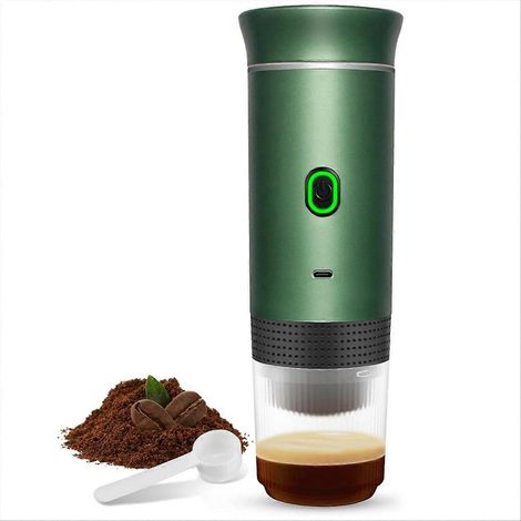 Machine à café expresso portable sans fil, électrique, idéale pour le camping, les capsules et les voyages (verte). (1/5)