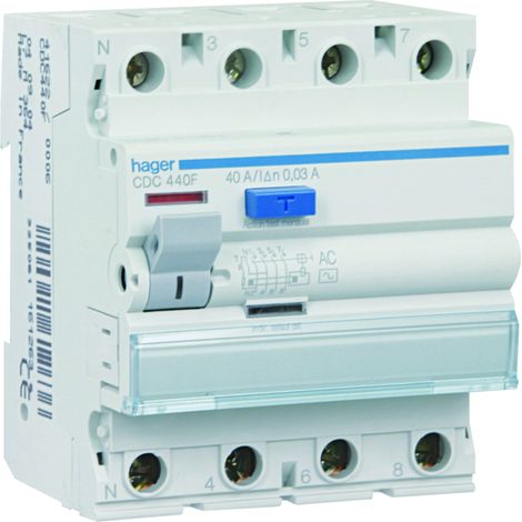 Interrupteur différentiel 4P 80A 300mA type AC S HAGER CP480F (1/4)