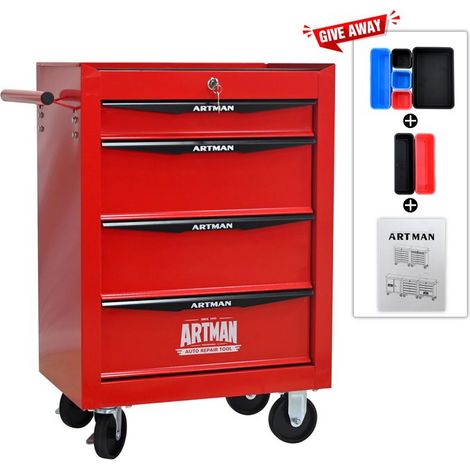 Boîte à outils - Rolling Metall - 4 tiroirs - Rouge & Noir - 52.4x33x65.6 cm (1/5)