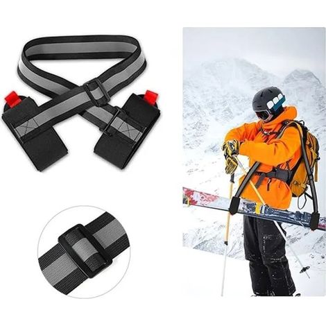 HOXILEELEOSangle De Portage Ski Réglable 66-120 cm, Harnais Épaule Avec Bandes Réfléchissantes, Nylon EVA, Noir (1/5)