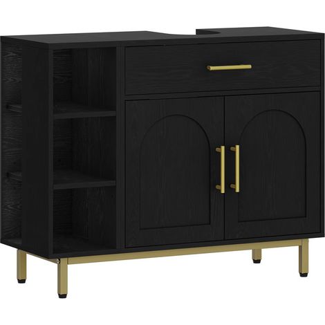 Meuble sous lavabo 30×80×60 cm – rangement salle de bain avec étagère réglable et espace ouvert,Noir