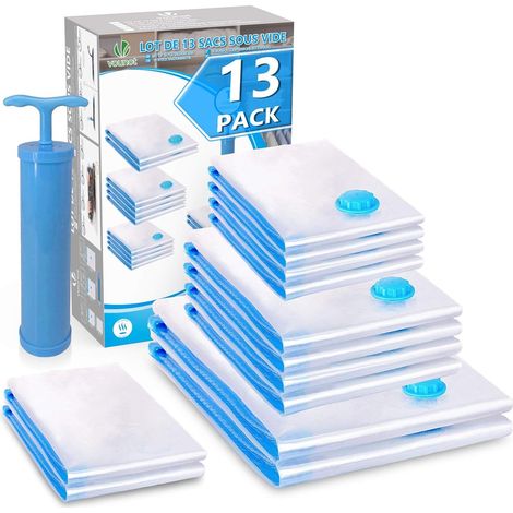 Lot de 12 sacs de rangement sous vide - Gain de place - Rangement vêtements - Couvertures - Pompe-AquaForge (1/5)