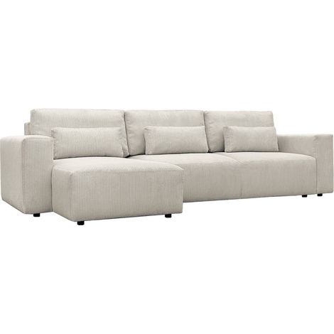 sweeek - 5-Sitzer Ecksofa mit Cordbezug und Schlaffunktion, Recamiere beidseitig montierbar, Cord, Greige