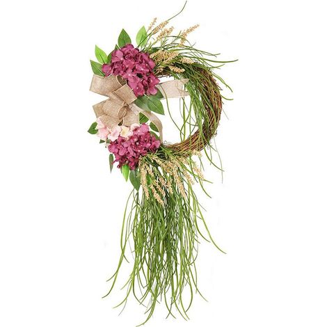 Couronne de fleurs Hortensia artificielle 45cm, style rustique, déco de porte d'entrée, mariage, fête de Thanksgiving, guirlande de vigne simulée. (1/5)