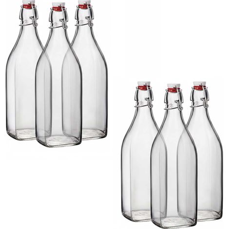 Set 6 Bottiglie Swing in Vetro Trasparente 1 Litro con Chiusura Ermetica a Leva Tappo Meccanico Ideali per Olio Aceto Liquori Succhi e Conserve Fatte in Casa