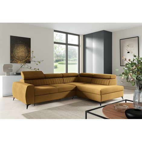 Ecksofa Schlafsofa Sofa TORONTO Stoff Element Honiggelb Ottomane Rechts (1/4)