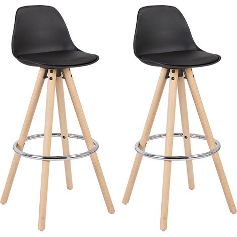 Woltu – Lot de 2 tabourets de bar – Similicuir noir rembourré – Pieds en bois massif – Repose-pieds en acier chromé – Dimensions 38,5x33x96,5cm (1/4)