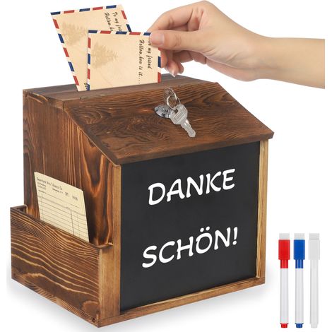 Vorschlags- & Spendenbox aus Holz, Wandmontage-Briefkasten mit Schloss, Sammel- und Schlüsselbox 21×16.5×20cm