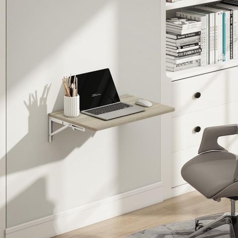 Wandklapptisch, 60x40 cm Klapptisch, Platzsparender Schwimmender Schreibtisch mit abgerundeten Ecken, für Homeoffice, Wohnzimmer, Schlafzimmer, Küche, Eiche (1/5)