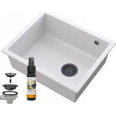 Évier encastré blanc SALIX avec siphon noir (1/5)