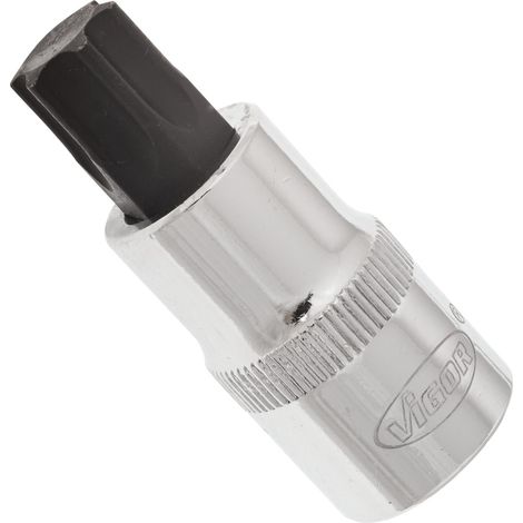 VIGOR Innenvierkant Antrieb 12,5 = 1/2 Zoll TX Schraubendreher-Einsatz Innen TX Profil V2159 Vierkant hohl 12,5 mm (1/2 Zoll) Innen TX Profil T 60 Gesamtlänge: 55 mm (1/4)