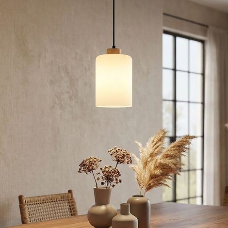 LED Hängeleuchte Pendellampe Esszimmerlampe Höhenverstellbar Holz Glas H 120 cm (1/5)