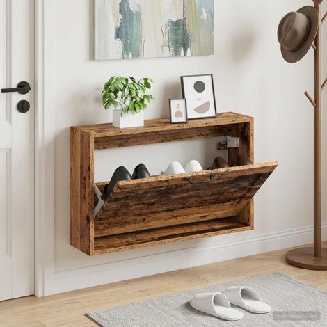 vidaXL Wall-Mounted Shoe Cabinet UTRECHT 71 x 17 x 43 cm Old Wood (1/5)