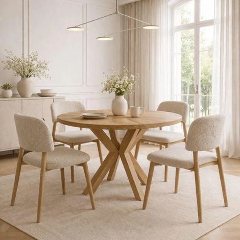 Table de salle à manger ronde extensible RAL avec pieds en bois, style loft, industriel, diamètre : 90 / 140 cm, couleur :wotan