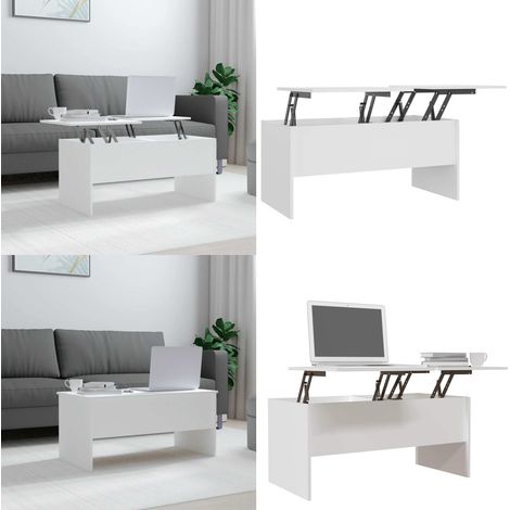 Table basse Blanc 102x50,5x46,5 cm Bois d'ingénierie - Table Basse Blanche - Meuble Salle Séjour - Table D'appoint - Design Moderne - Rangement Caché - Home & Living (1/5)