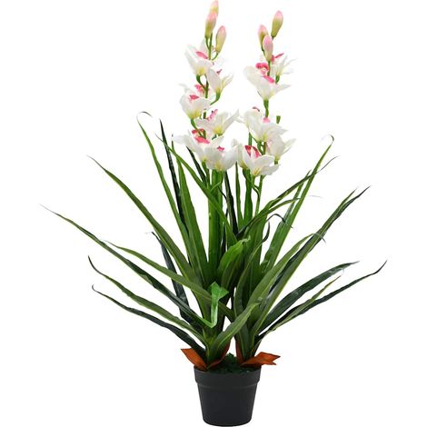 vidaXL Orchidea Cymbidium Artificiale con Vaso 100 cm Verde