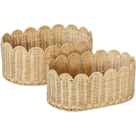 Panier À Coquillages - En Rotin Naturel Main - Cadre En Acier Poudré - 40,5 x 25,5 x 18 cm - Pour Chambre D Enfant Et Décoration Intérieure - Lot De 2 (1/5)