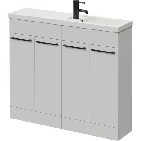 Napoli 250 Gloss Grey Pearl 1000mm 4 Door Vanity Unit with Square Silvo Basin - 1000mm - Matt Black 160mm Handle