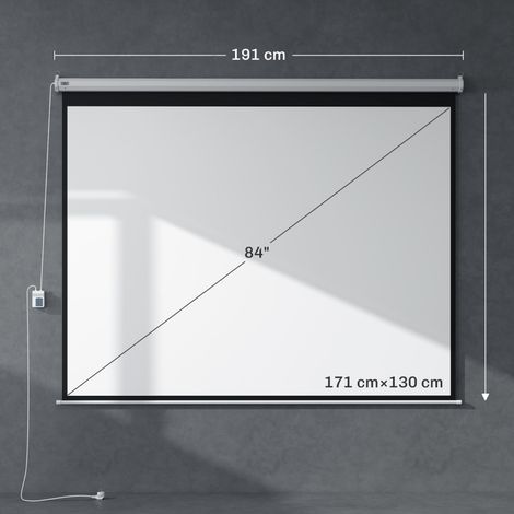 Écran de cinéma maison 84 pouces avec télécommande, format 4:3, 171 x 130 cm, toile de projection blanche rétractable (1/5)