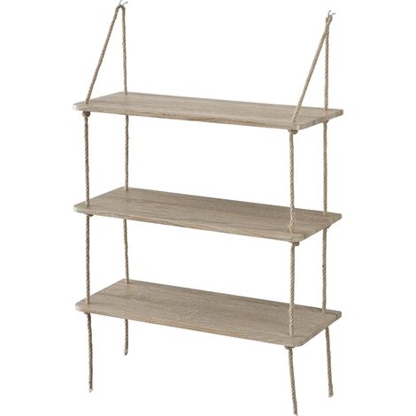 Estantería de pared con 3 baldas con fijación de cuerda 60 cm aspecto madera 030001714 (1/2)