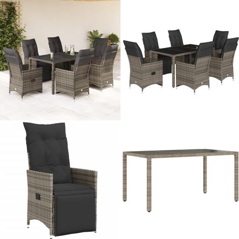 7-tlg. Garten-Bistro-Set mit Kissen Grau Poly Rattan - Gartenmöbel - Bistroset - Rattan Möbel - Outdoor Lounge - Esstisch - Home & Living (1/5)