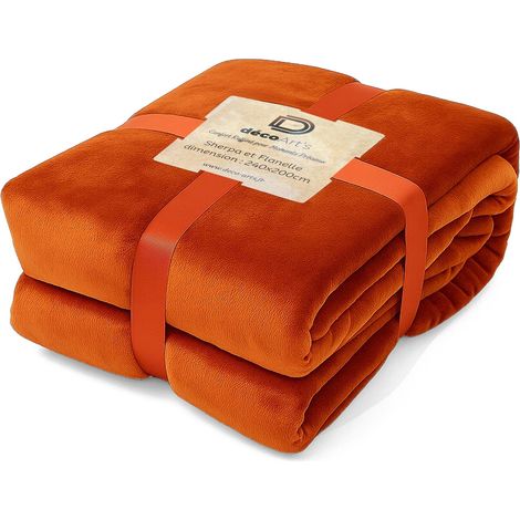 Plaid Sherpa Flanelle XXL 200x240 Terracotta - Couvre-Lit Épais 480g/m² (Taille Couple)