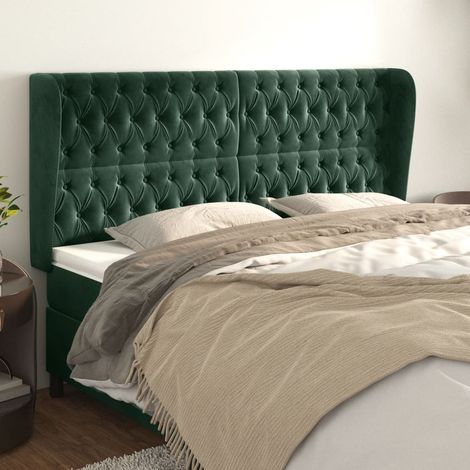 Tête de lit avec oreilles,Panneau de lit,Pour Lit adulte,Décoration murale Vert foncé 203x23x118/128 cm Velours XZZ366521 (1/5)