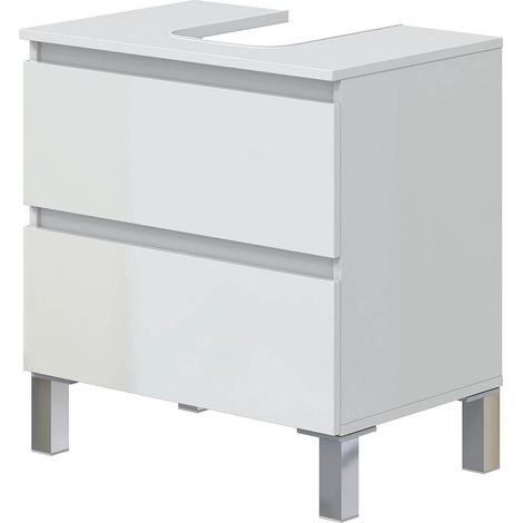 Pegane – Meuble sous vasque simple 60 cm – 2 tiroirs en bois mélaminé blanc – Dimensions : 60 x 40 x 63 cm – Pour salle de bain moderne
