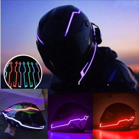 Lot de 1 bandes lumineuses EL pour casque de moto : feux sans frein, 3 modes, signalisation pour conduite nocturne, autocollants de bandes LED, design unique en forme de flamme, blanc. (1/5)