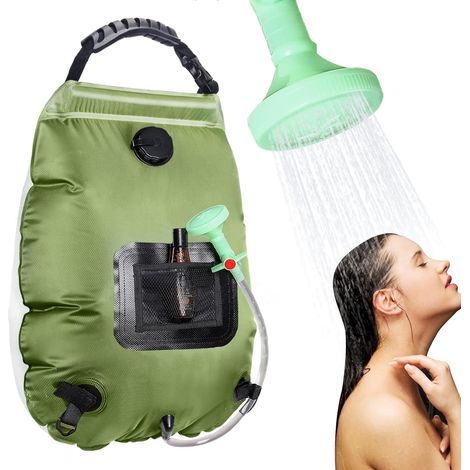 Douche solaire portable, 20 L, flexible amovible et pommeau de douche à commande marche/arrêt, compacte pour le camping, la randonnée, les voyages et la baignade. (1/5)