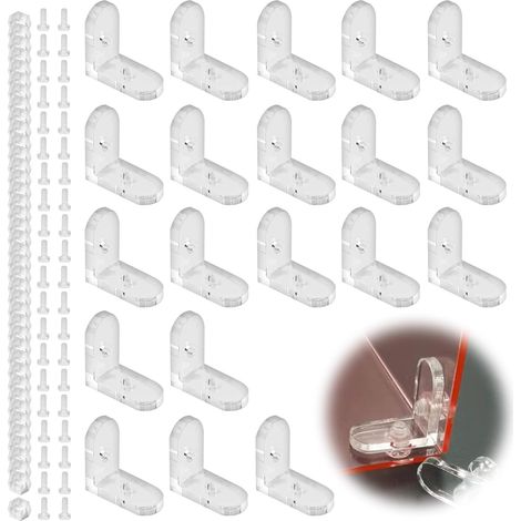 Lot de 20 L-équerre de Fixation, 90 Degrés, Support d'angle, pour Meubles et Boîtes en Bois, Angle Droit, Acrylique, Transparent, Vis et Écrous Inclus