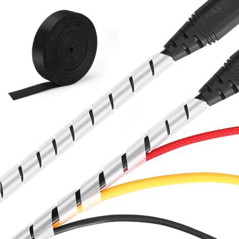 Système de Gestion des Câbles, 2 x 5,2 m de Spirale Cache Cable + 1 x 3,1 m de Serre Câbles, Bricolage Protecteur de Câble Flexible pour le Bureau à Domicile Organisateur de Fil-Blanc (1/5)