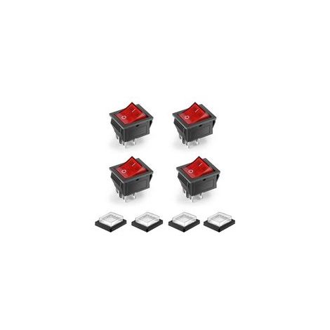 4 Pcs 4 Pins 2 Positions on/Off étanche LED éclairée Interrupteur à Bascule Interrupteur Bascule Mini Bateau DPST AC 250V 16A 125V 20A, Rouge