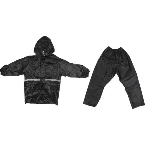 Ensemble imperméable et pantalon imperméable intégral en tissu Oxford monocouche pour les activités de plein air et les voyages, noir, taille XL. (1/5)