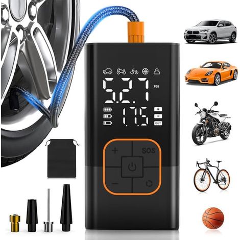Pompe à air électrique, mini-compresseur portable avec écran LCD et lumière LED, idéale pour les voitures, motos, vélos et ballons. (1/5)