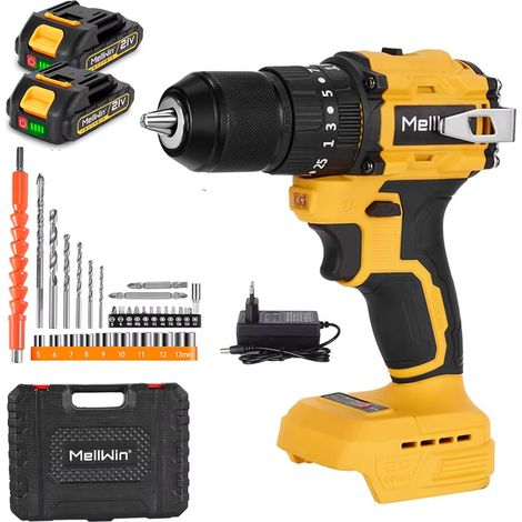 Perceuse à percussion sans balais 13 mm, 25+3 réglages de couple, visseuse électrique portable, compatible batterie Makita 18V, avec 2 batteries (1/5)