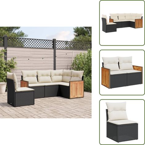 5-tlg. Garten-Sofagarnitur mit Kissen Schwarz Poly Rattan - Gartensortiment - Gartenmöbelset - Lounge Möbel - Rattan Gartenmöbel - Gartenlounge (1/5)