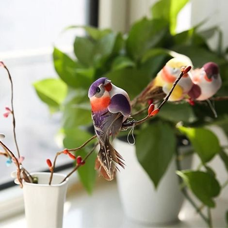 12 pcs Mignon Artificiel Oiseau Décor Simulation Bricolage Ornement pour Maison Jardin - SPR (1/4)