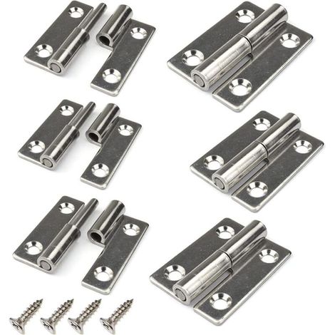 Lot de 6 charnières de porte amovibles en acier inoxydable 304 pour portes intérieures et extérieures de 1,5 pouce, gauche