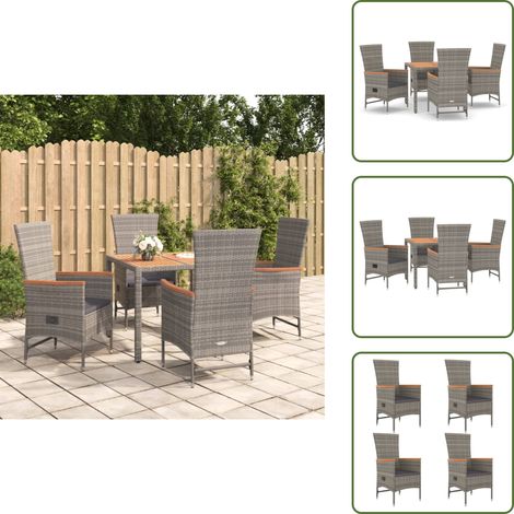 The Living Store 5-tlg. Garten-Essgruppe mit Kissen Grau Poly Rattan - Gartenessgruppe (1/5)
