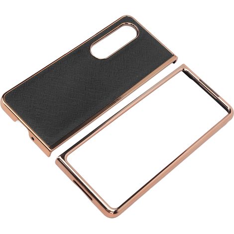 Étui de téléphone portable en cuir de vachette grainé électroplaqué nano, protection pour Samsung Galaxy Z Fold 4 noir (1/4)