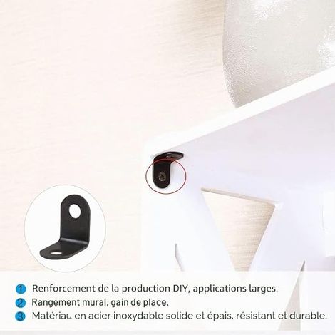 Right Angle Brackets for Fixing Plate Assembly Furniture Black Metal Angle Spacer L Shape Shelf Support Screws 12 x 12 mm (1/4)