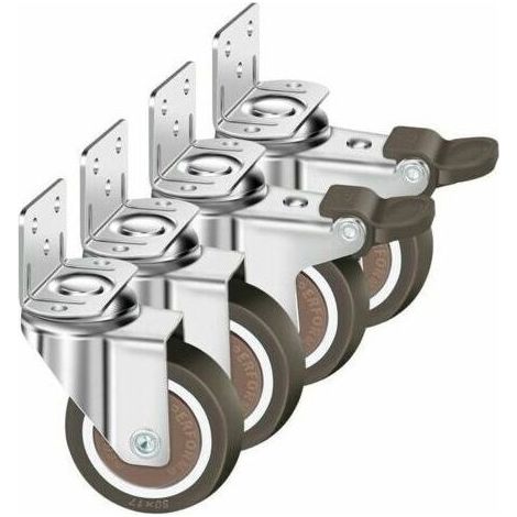 Lot De 4 Roulettes Pivotantes 50Mm, 100Kg Roulettes Pour Meubles, Type L Roue Pour Meuble Avec Frein Rotation 360, Pour Intrieur Et Extrieur(2 Roulette Avec Frein, 2 Roulette Sans Frein) (1/5)