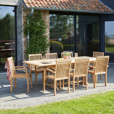Salon de jardin en teck massif extensible 8/10 places (1/5)