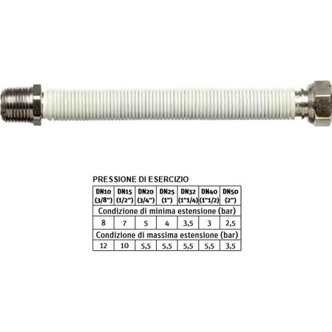 WHITESTENS Tubo flessibile per acqua 1" L. da 90 a 130 mm DN25 mm - Maschio fisso, femmina girevole 0512503