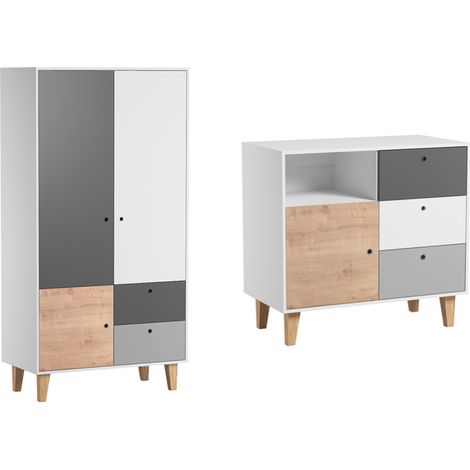 Kommode mit 3 Schubladen und Schrank Vox Concept Eiche