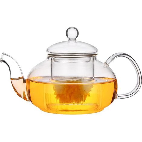 Théière en Verre Borosilicate 600 ml Avec Filtre Résistant à la Chaleur et au Micro-ondes pour Thé Noir, Vert, aux Fruits, Parfumé et en Vrac (1/5)